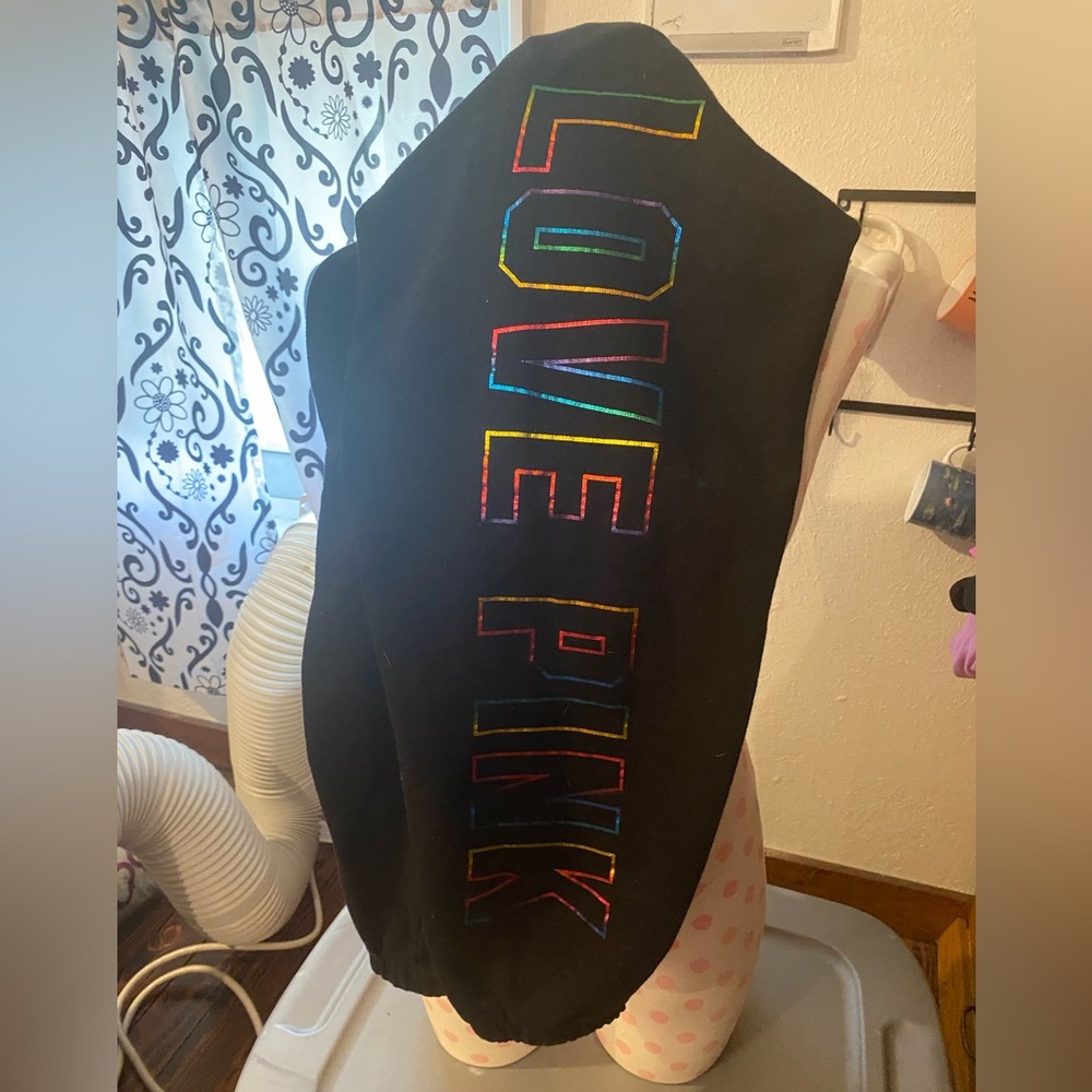 PINK rainbow foil sweatpants size L